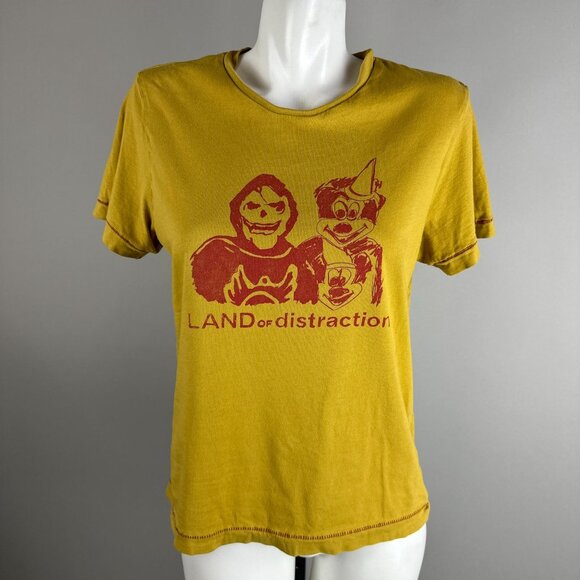Land of Distraction Mustard Yellow Kate Print T-Shirt Graphic Womens Size Medium - Picture 1 of 5